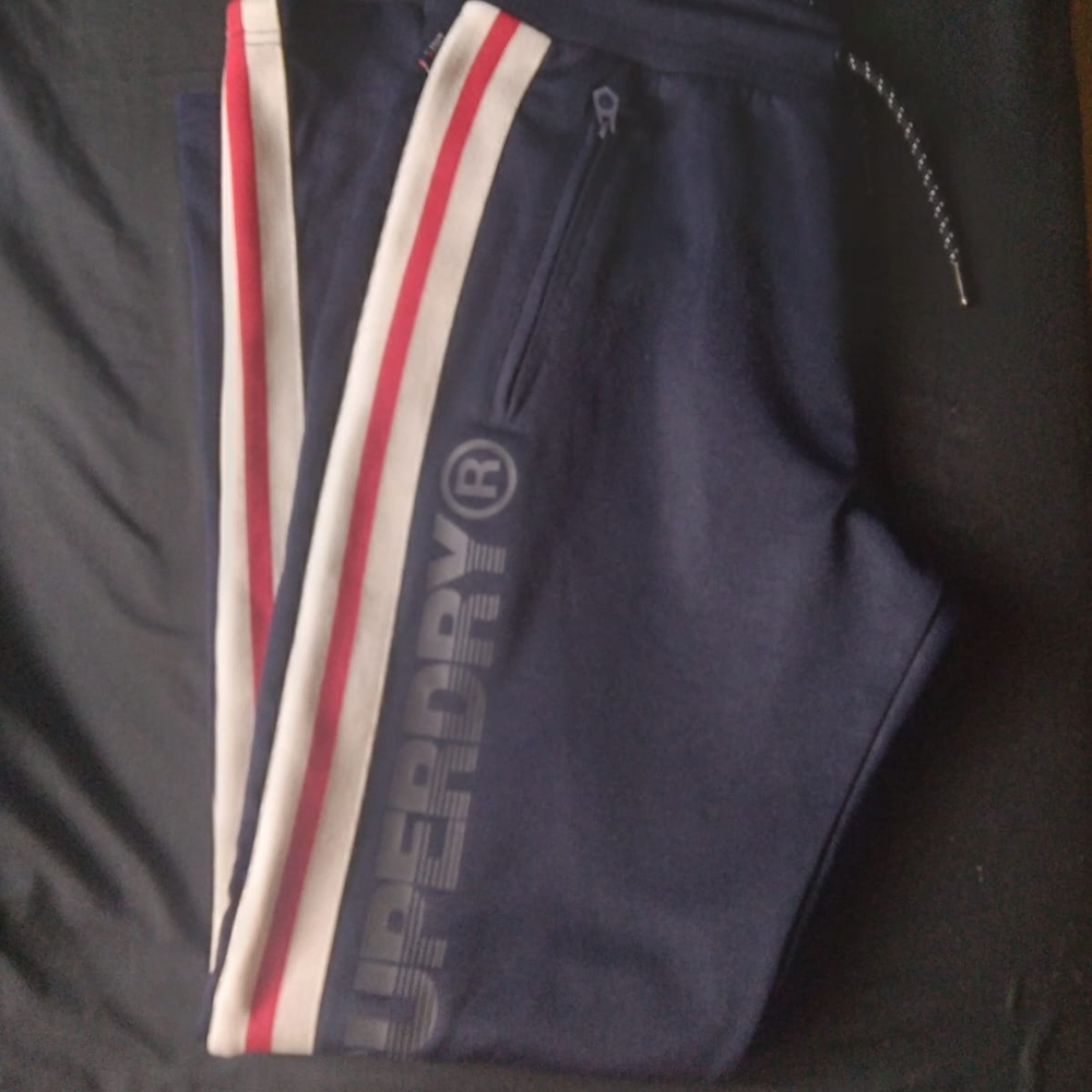 Superdry Navy Joggers with Red and White Stripes